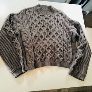 By Anthropologie Gray Chunky Cable Knit Mock Neck Sweater Women’s S, Super Soft